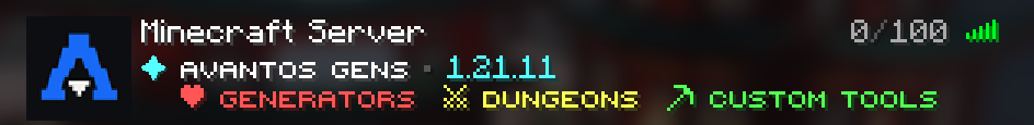 Avantos Gens shown in the Minecraft Java server list